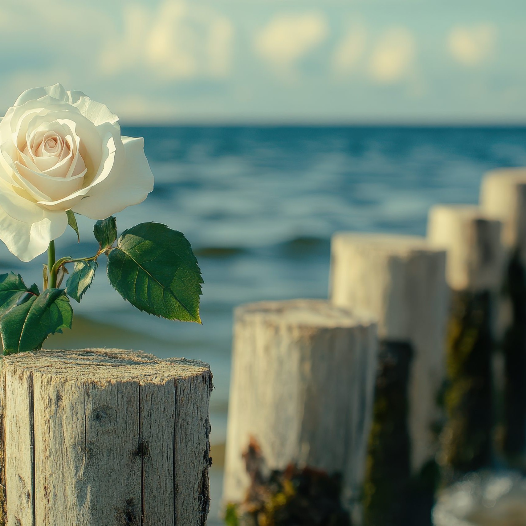 Weiße Rose am Meer